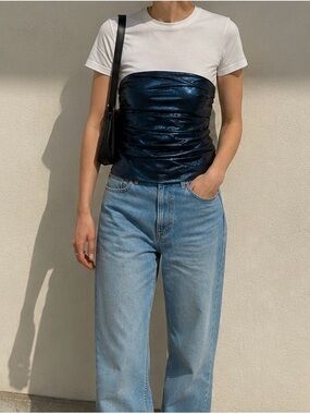 Shimmery Navy Strapless Tank Top